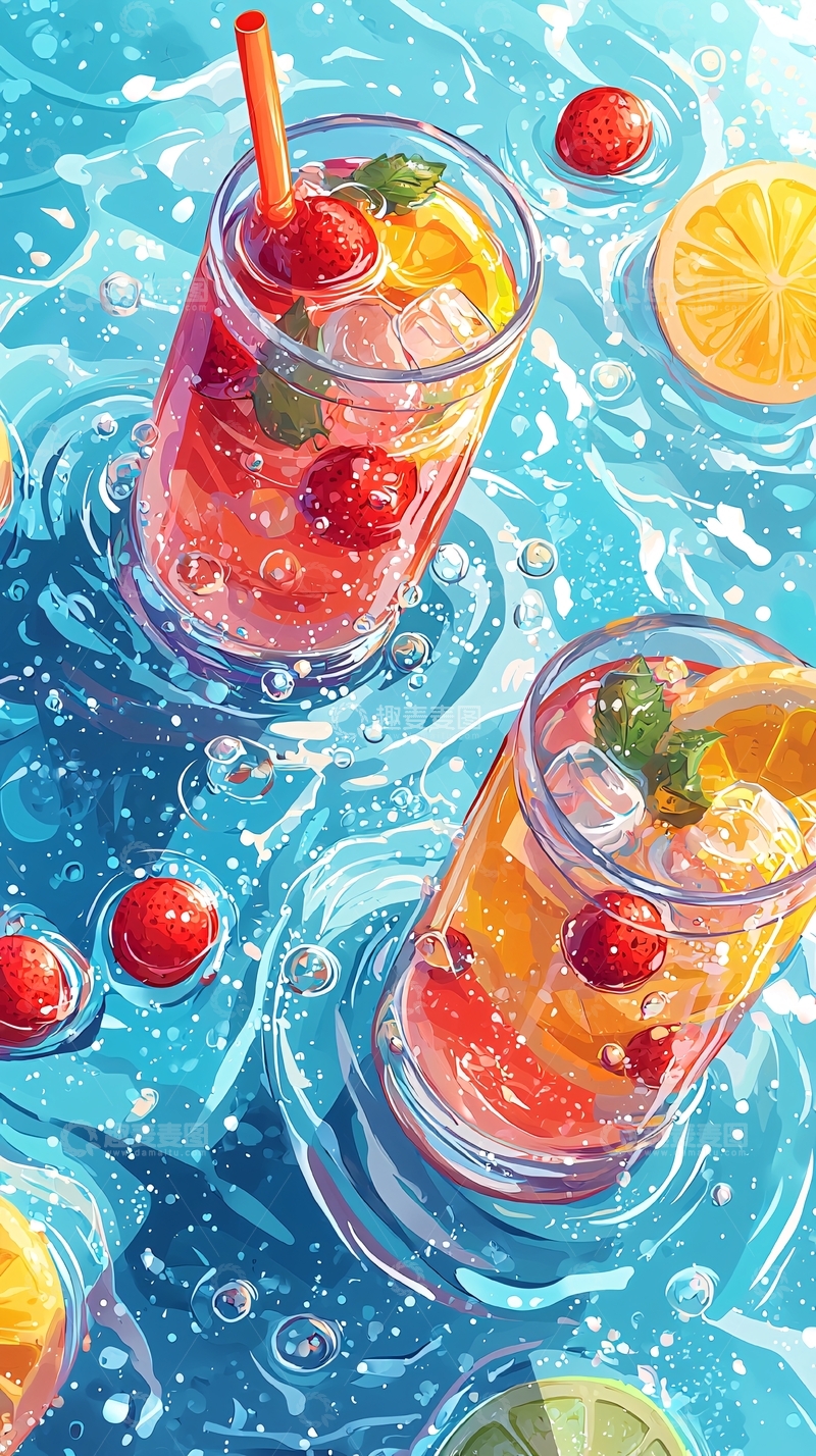 高清大图下载【趣麦麦图】清爽夏日水果饮品