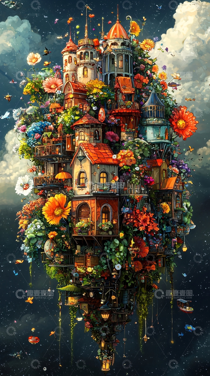 高清大图下载【趣麦麦图】漂浮的花园城堡