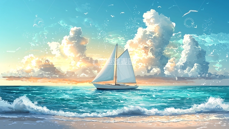 高清大图下载【趣麦麦图】航行在蔚蓝大海上的帆船