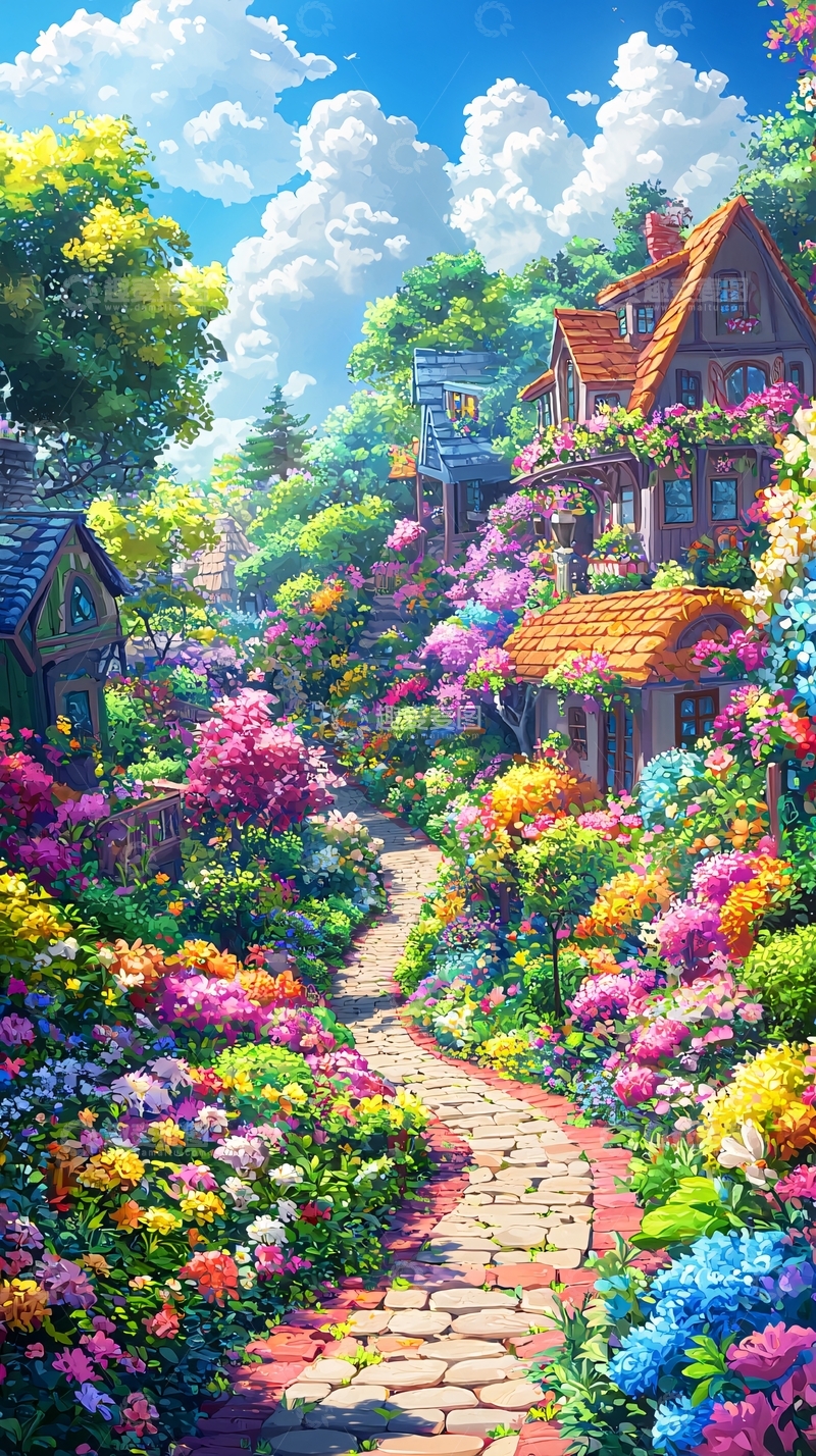 高清大图下载【趣麦麦图】鲜花盛开的童话小镇
