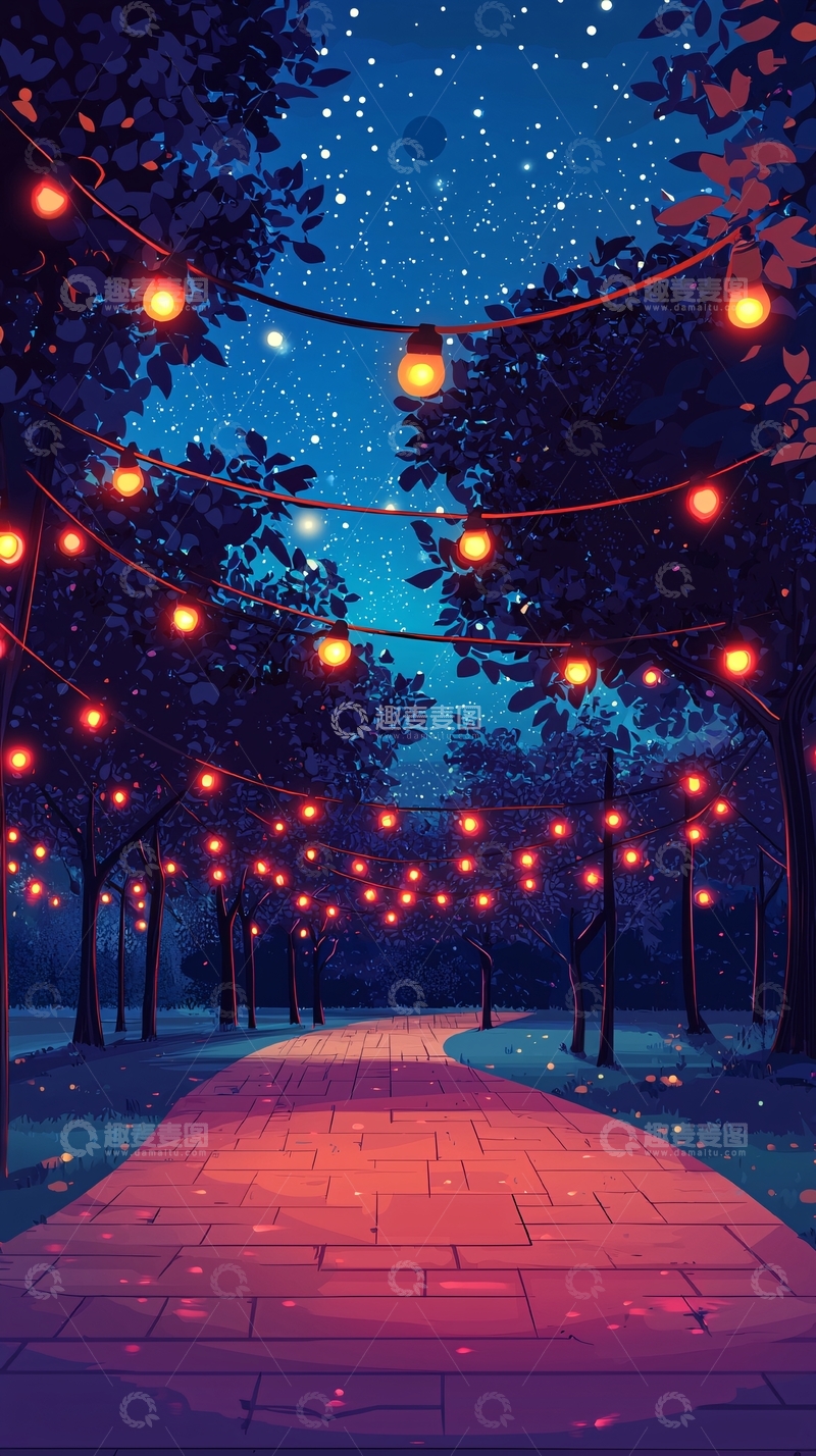 高清大图下载【趣麦麦图】星空小路灯光