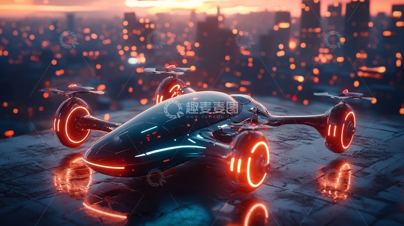 高清大图下载【趣麦麦图】未来都市飞行汽车
