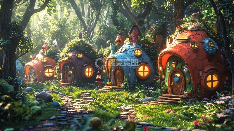 高清大图下载【趣麦麦图】梦幻森林蘑菇屋