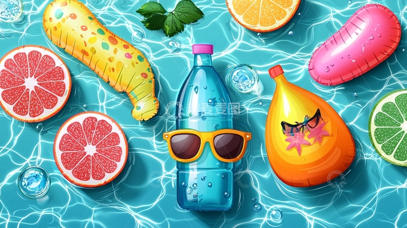 高清大图下载【趣麦麦图】夏日泳池水果漂浮物