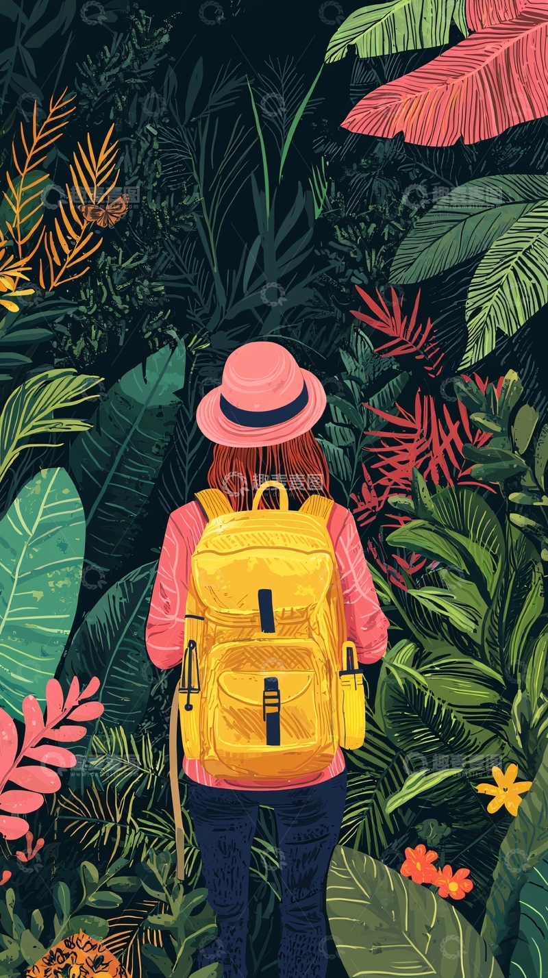 高清大图下载【趣麦麦图】热带雨林女孩背影