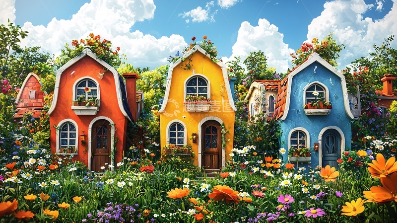 高清大图下载【趣麦麦图】童话般色彩鲜艳的房子