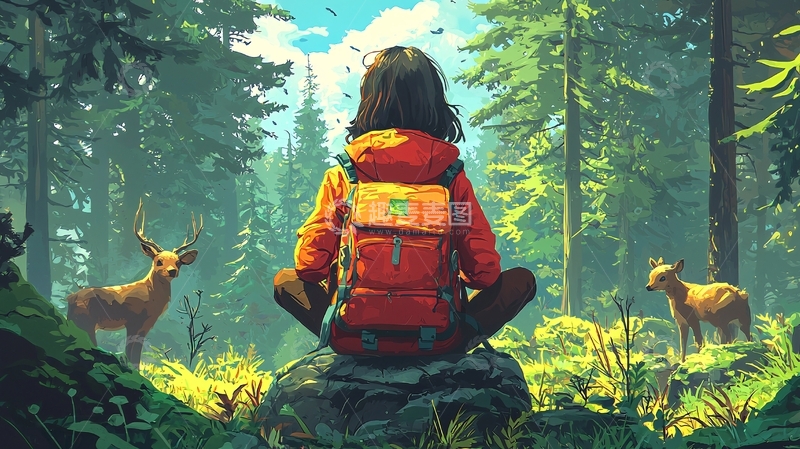 高清大图下载【趣麦麦图】森林女孩