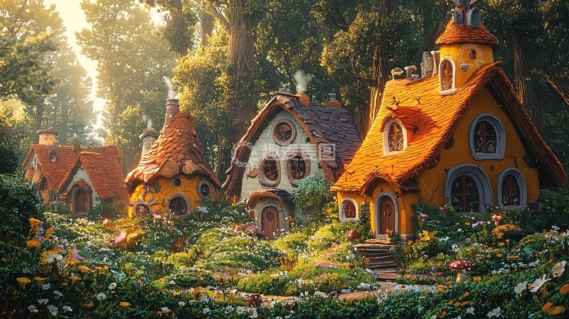 高清大图下载【趣麦麦图】阳光森林里的童话小屋