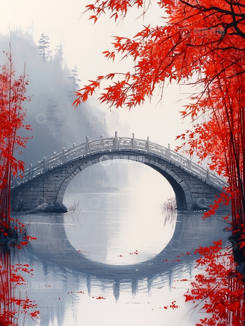 高清大图下载【趣麦麦图】红叶桥