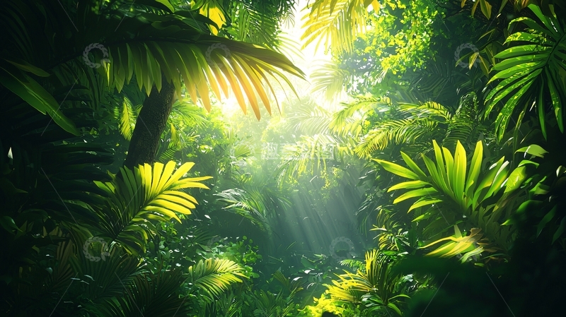 高清大图下载【趣麦麦图】热带雨林阳光透过树叶