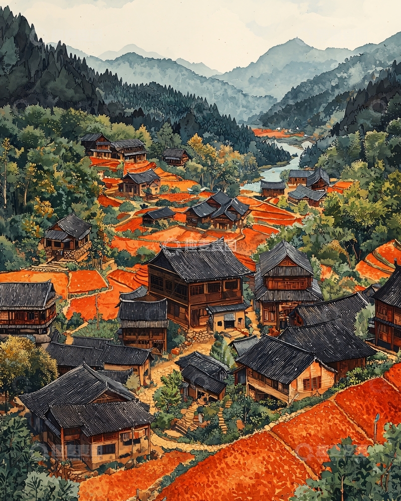 高清大图下载【趣麦麦图】山村秋景