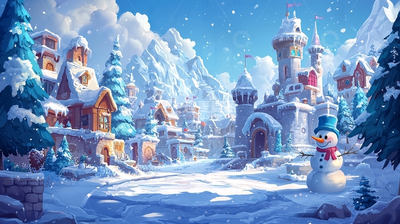 高清大图下载【趣麦麦图】雪景小镇