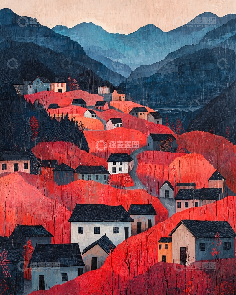 高清大图下载【趣麦麦图】山间村庄的秋日景象