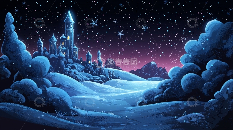 高清大图下载【趣麦麦图】冰雪城堡梦幻夜色