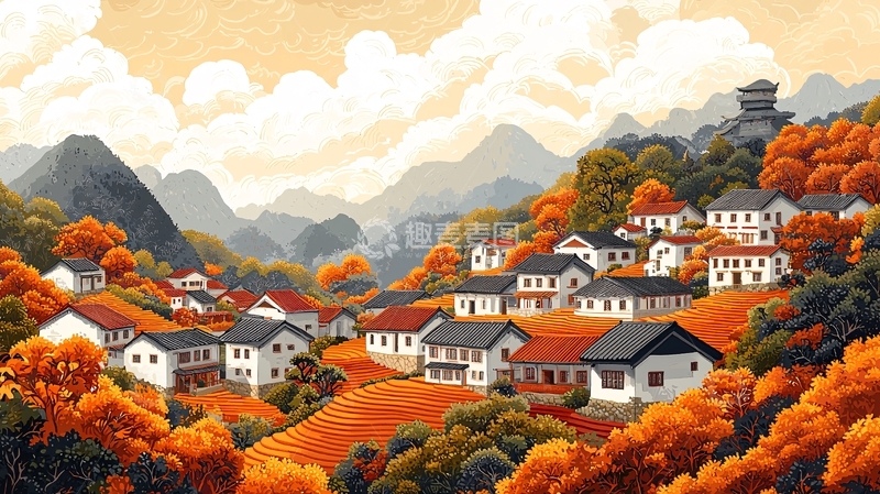 高清大图下载【趣麦麦图】秋日山村景色