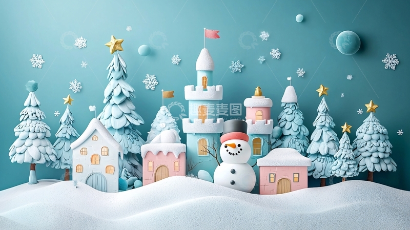 高清大图下载【趣麦麦图】冬日童话雪景小镇