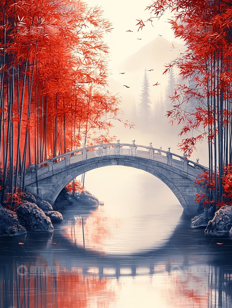 高清大图下载【趣麦麦图】红枫桥流水