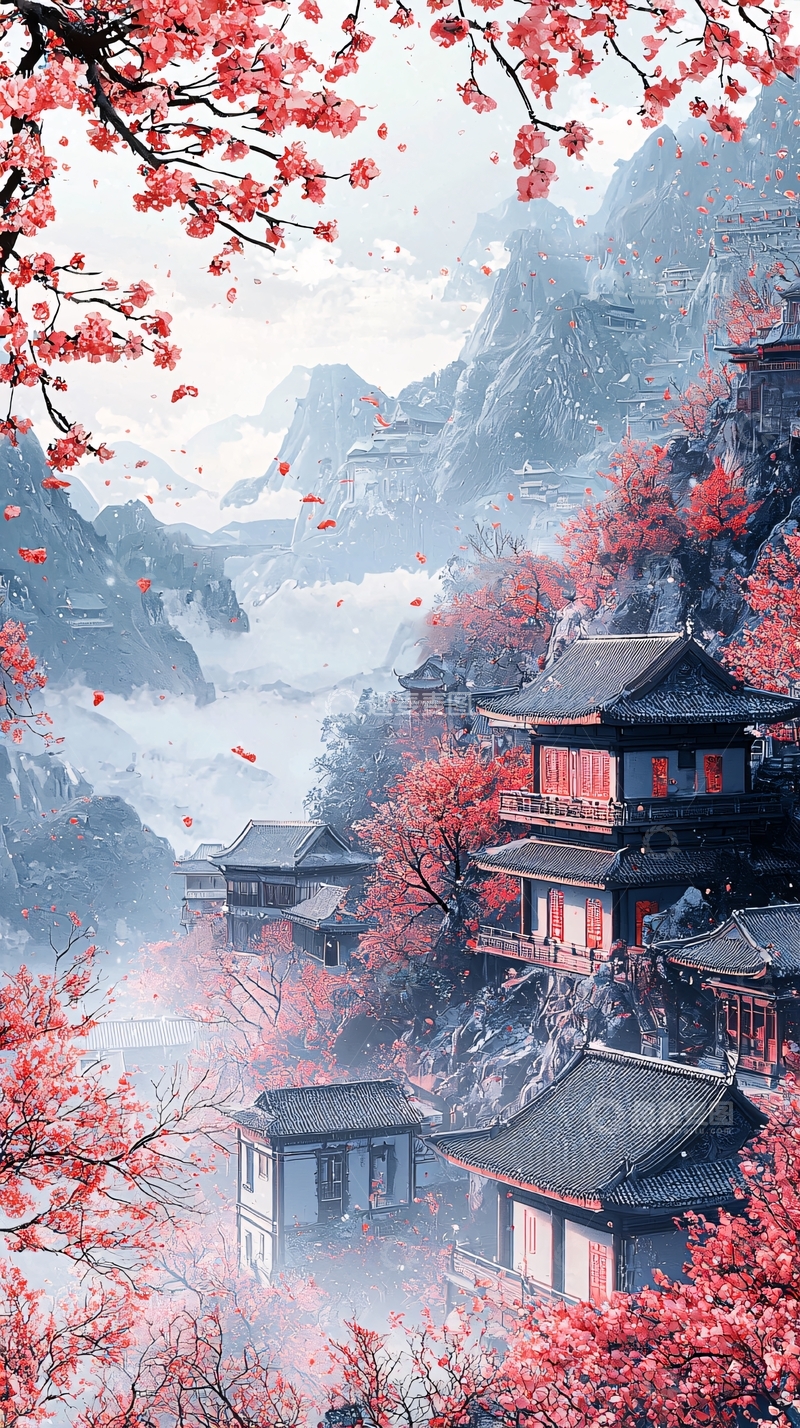 高清大图下载【趣麦麦图】古风建筑在山间