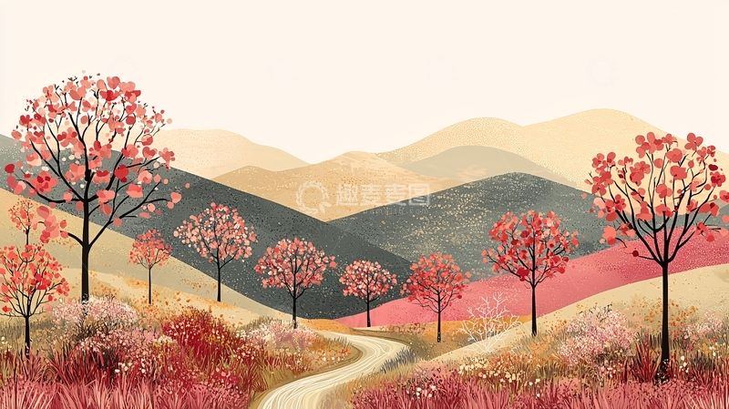 高清大图下载【趣麦麦图】红树山峦田园小路