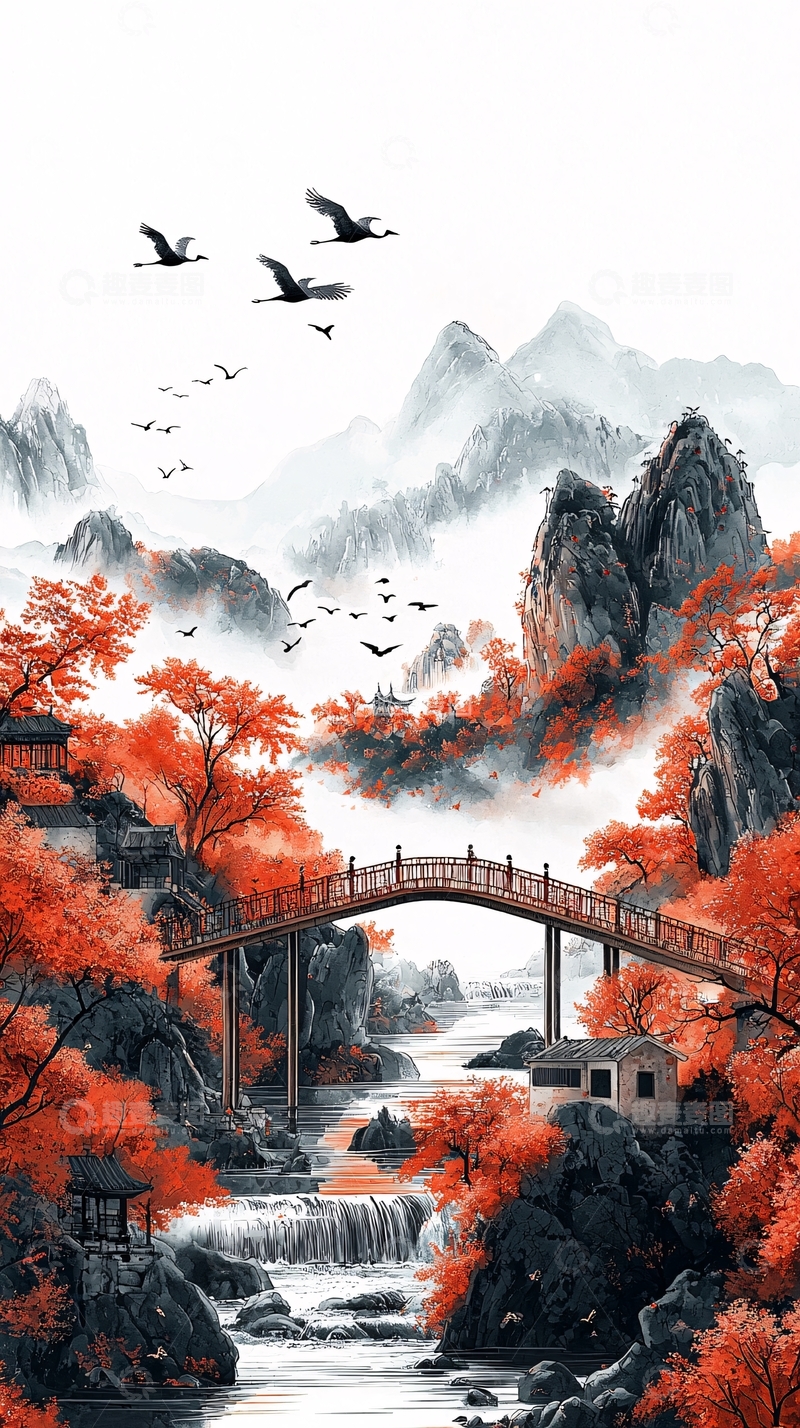 高清大图下载【趣麦麦图】水墨山水画647