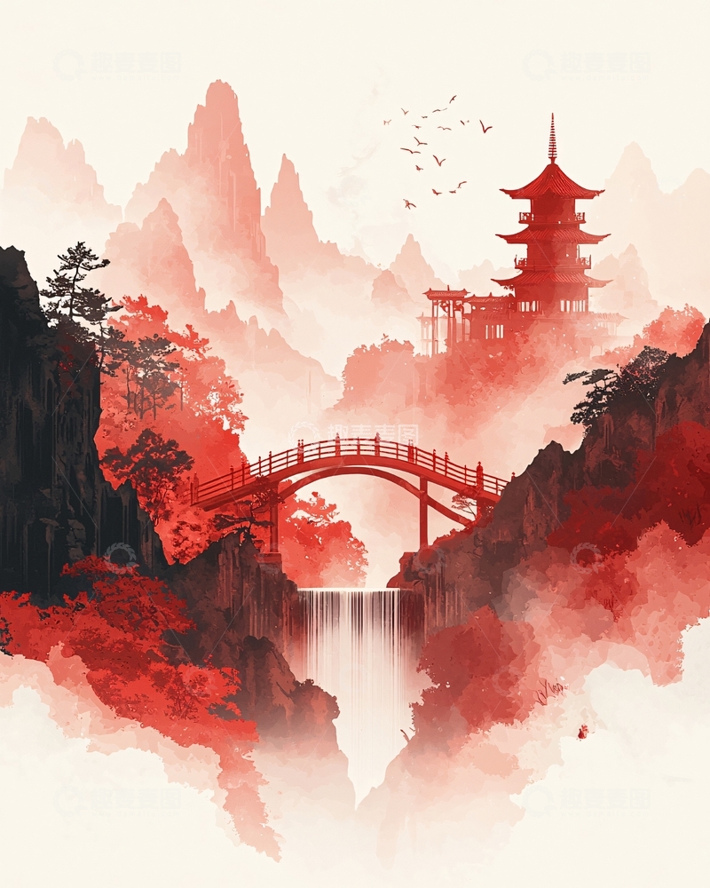 高清大图下载【趣麦麦图】水墨写意山水画