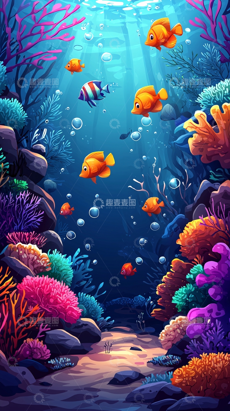 高清大图下载【趣麦麦图】海底珊瑚礁鱼群高清图