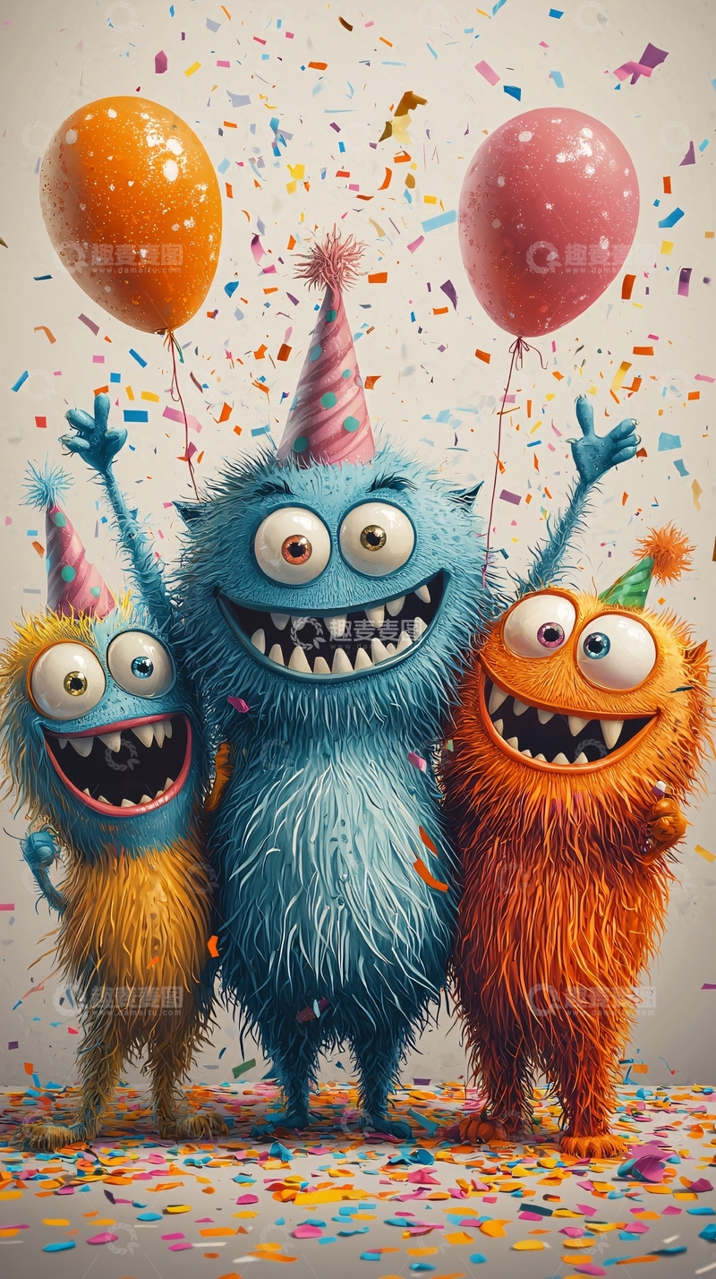 高清大图下载【趣麦麦图】庆祝生日的毛绒怪物