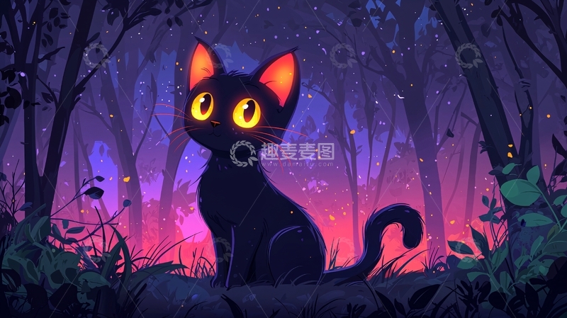 高清大图下载【趣麦麦图】森林黑猫