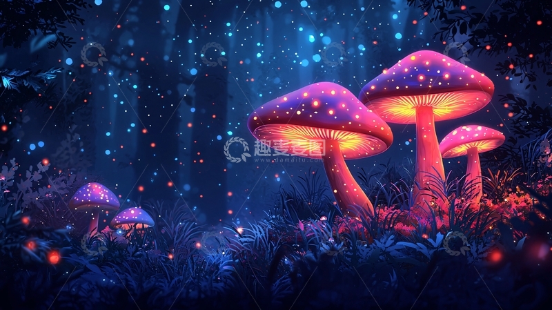 高清大图下载【趣麦麦图】发光蘑菇梦幻森林