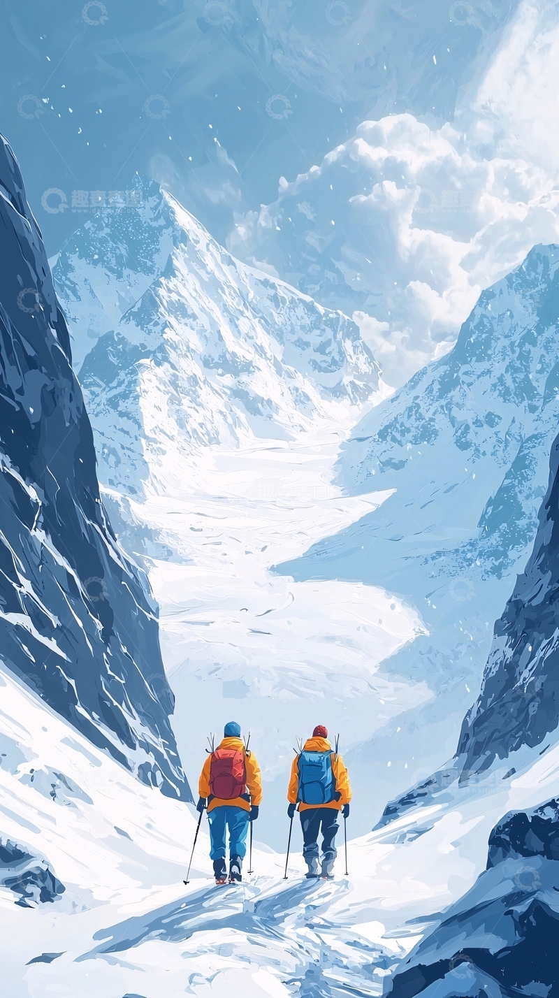 高清大图下载【趣麦麦图】雪山探险
