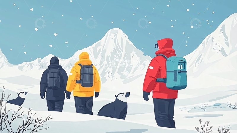 高清大图下载【趣麦麦图】冬季雪山探险队