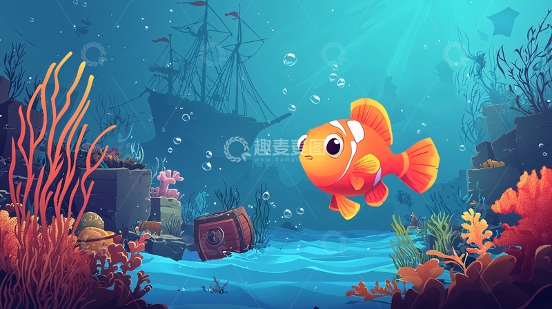 高清大图下载【趣麦麦图】小丑鱼沉船海底世界