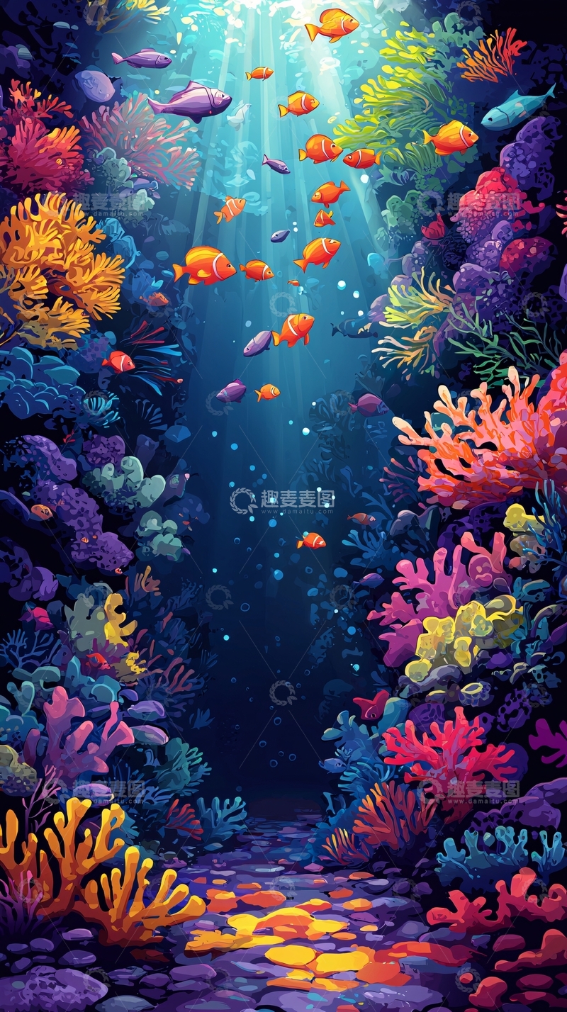 高清大图下载【趣麦麦图】海底珊瑚鱼群5