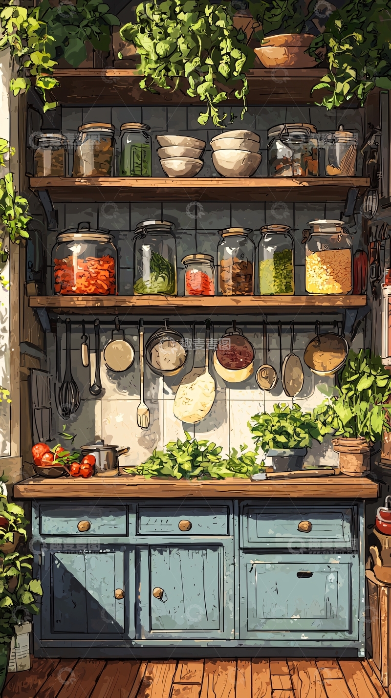 高清大图下载【趣麦麦图】阳光厨房复古调味罐