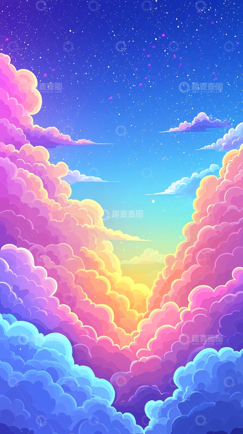 高清大图下载【趣麦麦图】彩虹云朵梦幻星空