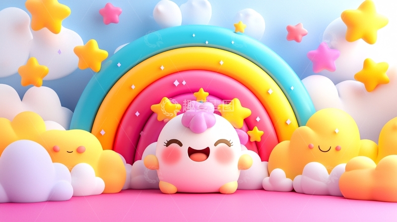 高清大图下载【趣麦麦图】彩虹独角兽卡通