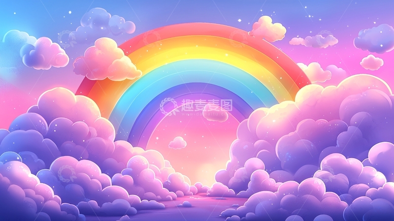 高清大图下载【趣麦麦图】梦幻彩虹云朵背景图