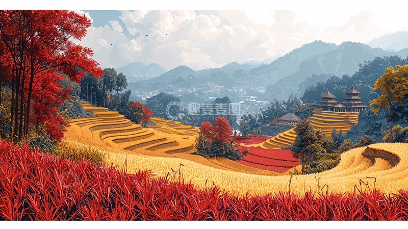 高清大图下载【趣麦麦图】秋日梯田风景