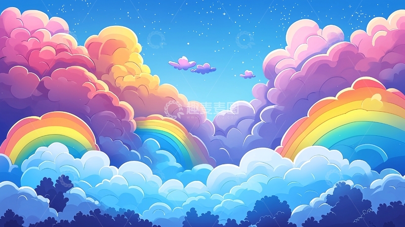高清大图下载【趣麦麦图】梦幻彩虹云朵天空