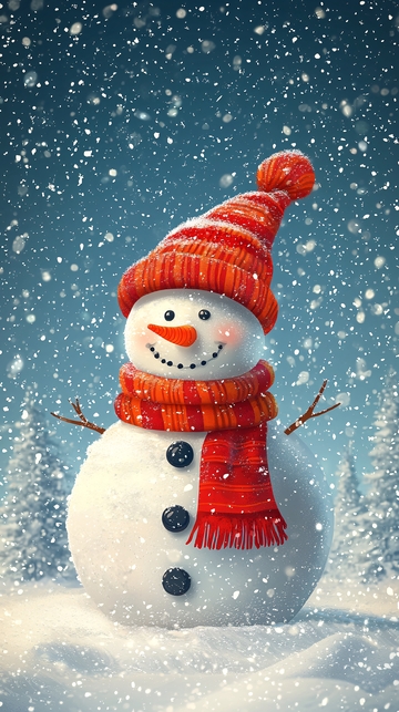 雪地里戴帽子的雪人