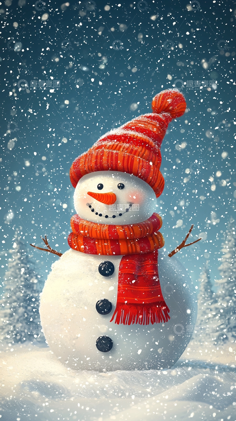 高清大图下载【趣麦麦图】雪地里戴帽子的雪人