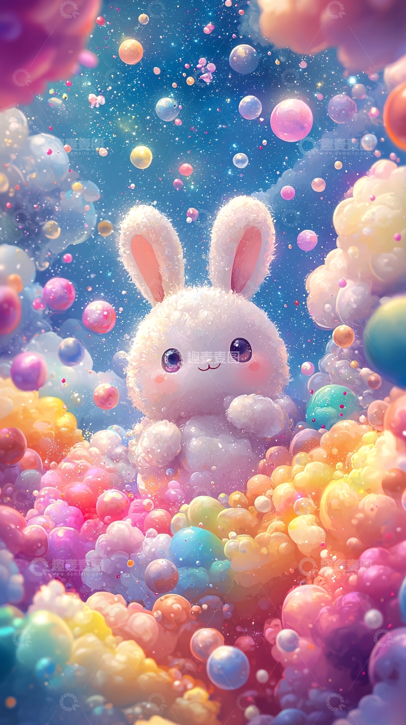 高清大图下载【趣麦麦图】可爱卡通兔子泡泡背景