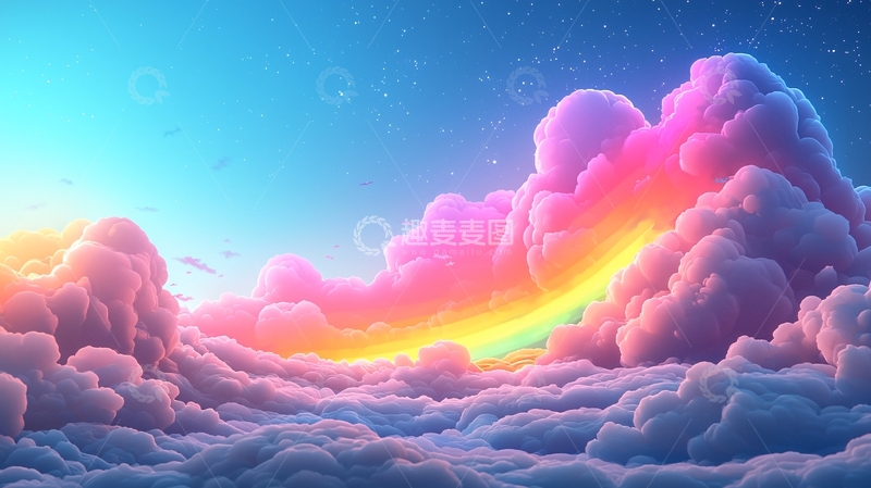 高清大图下载【趣麦麦图】彩虹棉花糖云朵天空