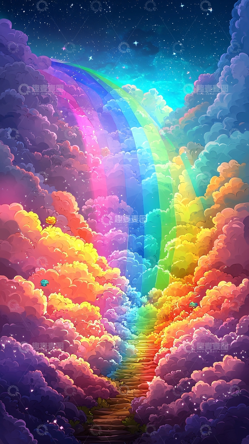 高清大图下载【趣麦麦图】彩虹云朵天堂阶梯
