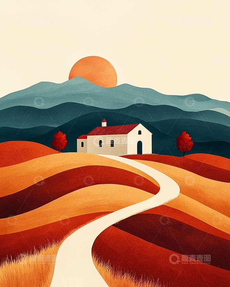 高清大图下载【趣麦麦图】田园风光小屋绘画作品