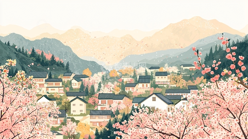 高清大图下载【趣麦麦图】山间小镇春日风景