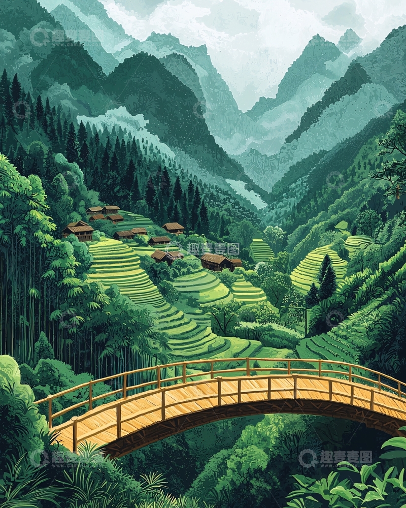 高清大图下载【趣麦麦图】山村田园景色