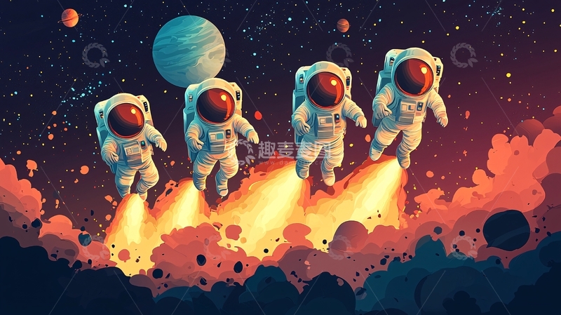 高清大图下载【趣麦麦图】太空宇航员喷射飞行