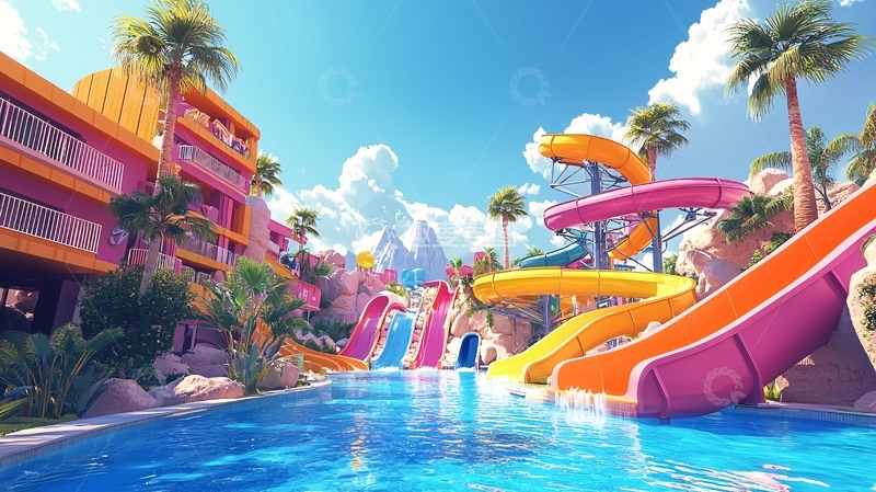 高清大图下载【趣麦麦图】色彩鲜艳的水上乐园