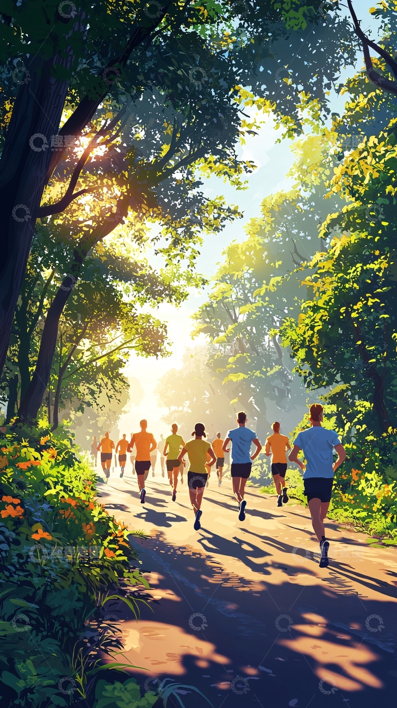 高清大图下载【趣麦麦图】阳光森林跑步人群